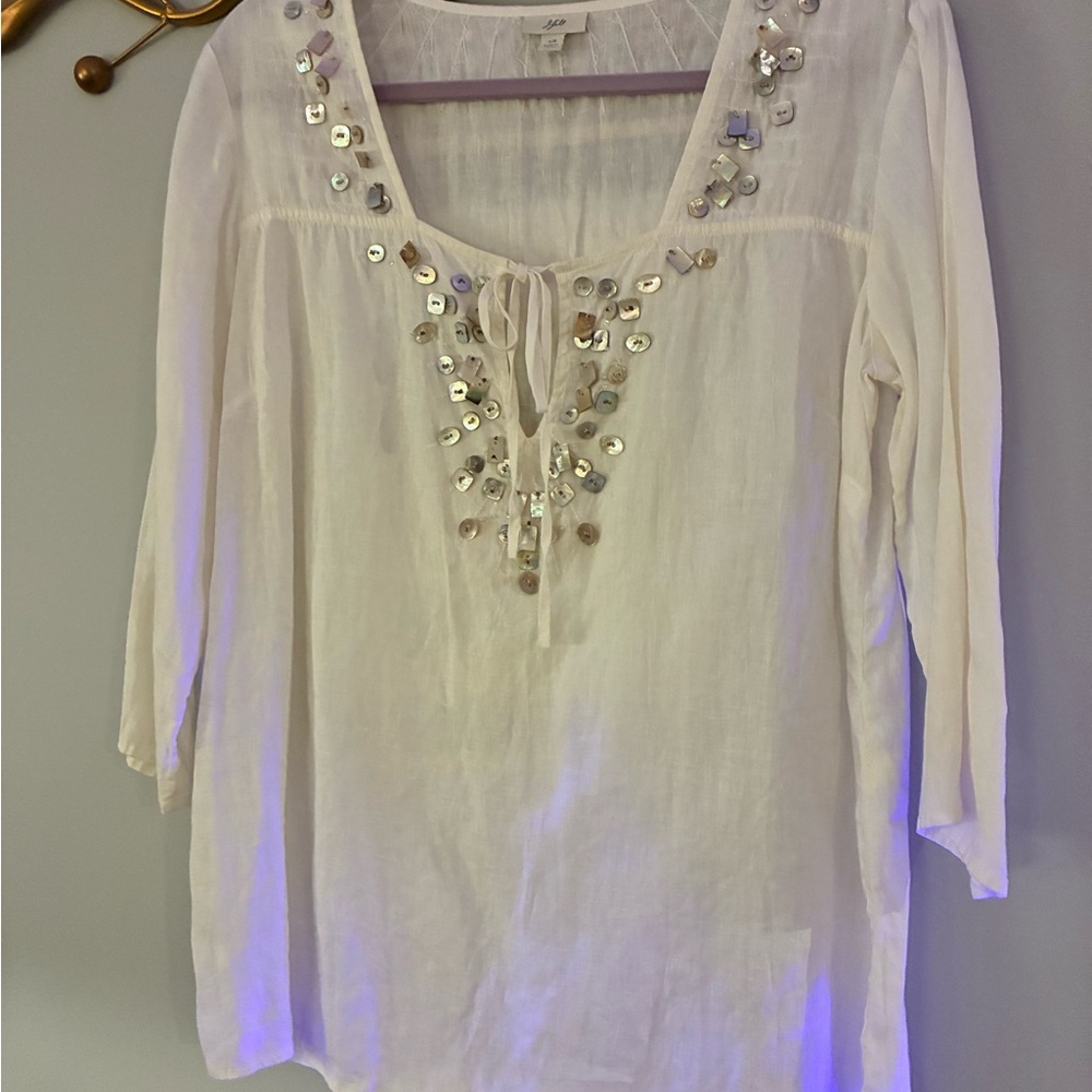 J. Jill Cream Embellished 3/4 Sleeve Blouse